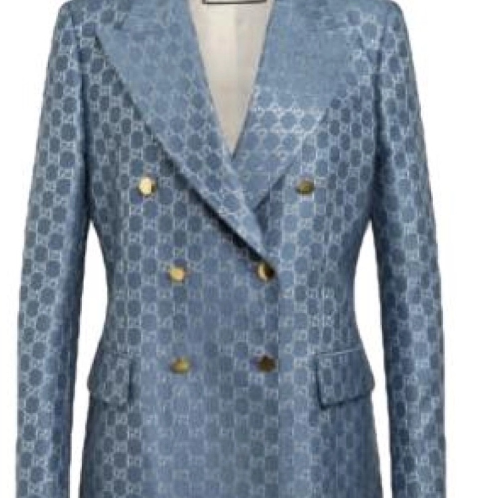 Gucci Blue Patterned Blazer with Gold Buttons